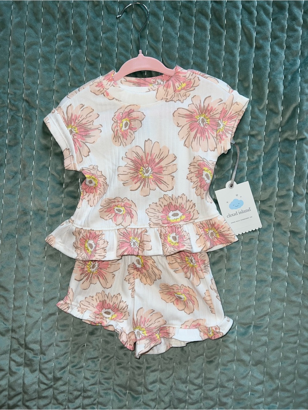 Floral Peplum Top & Shorts Set - Pink Floral
